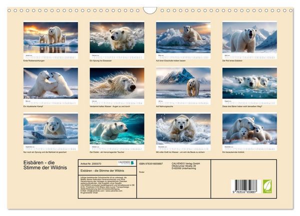 Produktbild: Eisb&auml;ren - die Stimme der Wildnis (Wandkalender 2026 DIN A3 quer), CALVENDO Monatskalender