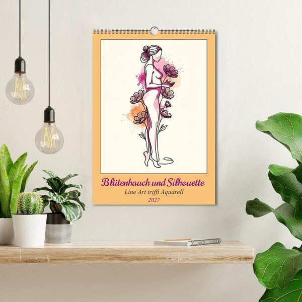 Produktbild: Bl&uuml;tenhauch und Silhouette - Line Art trifft Aquarell (Wandkalender 2027 DIN A3 hoch), CALVENDO Monatskalender