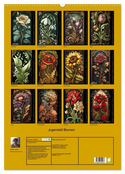 Produktbild: Jugendstil Blumen (Wandkalender 2026 DIN A2 hoch), CALVENDO Monatskalender