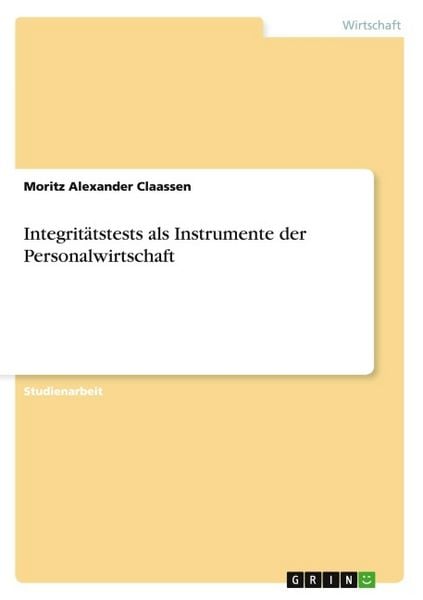 Produktbild: Integrit&auml;tstests als Instrumente der Personalwirtschaft