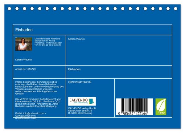 Produktbild: Eisbaden (Tischkalender 2026 DIN A5 quer), CALVENDO Monatskalender