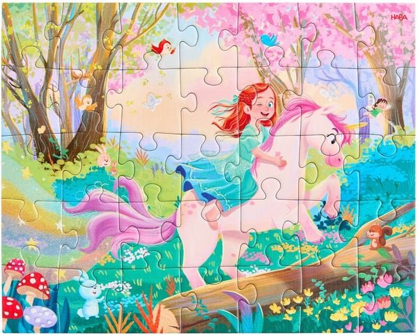 Produktbild: HABA 2013401001 - Puzzles Zaubertr&auml;ume, mit Glitzer-Effekt, Motiv: Einhorn/Fee/Prinzessin, 24/35/48 Teile