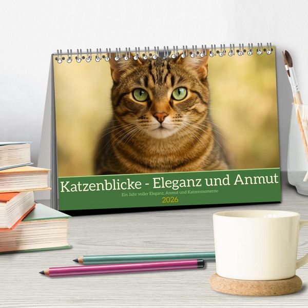 Produktbild: Katzenblicke &ndash; Eleganz und Anmut (Tischkalender 2026 DIN A5 quer), CALVENDO Monatskalender