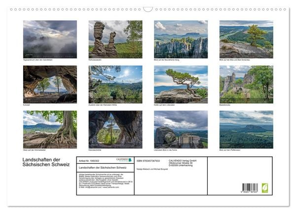 Produktbild: Landschaften der S&auml;chsischen Schweiz (Wandkalender 2026 DIN A2 quer), CALVENDO Monatskalender