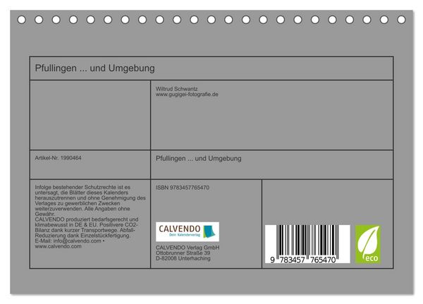 Produktbild: Pfullingen ... und Umgebung (Tischkalender 2026 DIN A5 quer), CALVENDO Monatskalender