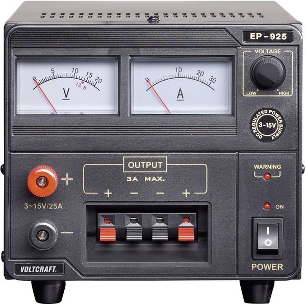 Produktbild: VOLTCRAFT EP-925 Labornetzger&auml;t, einstellbar 3 - 15 V/DC 2 - 25 A 375 W Anzahl Ausg&auml;nge 1 x