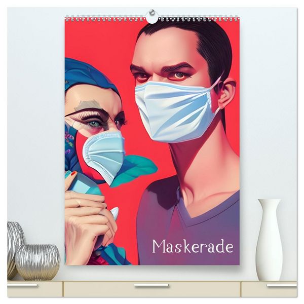 Maskerade - farbenfrohe Mund-Nase-Bedeckungen (hochwertiger Premium Wandkalender 2026 DIN A2 hoch), Kunstdruck in Hochglanz