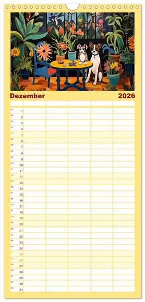 Produktbild: Familienplaner 2026 - Hunde Kunstwerke - Hunde im Stil des Fauvismus k&uuml;nstlerisch gestaltet mit 5 Spalten (Wandkalender, 21 x 45 cm) CALVENDO