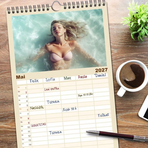 Produktbild: Familienplaner 2027 - Entspannen am Strand mit 5 Spalten (Wandkalender, 21 x 45 cm) CALVENDO