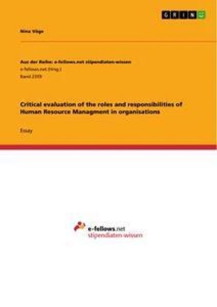 Produktbild: Critical evaluation of the roles and responsibilities of Human Resource Managment in organisations