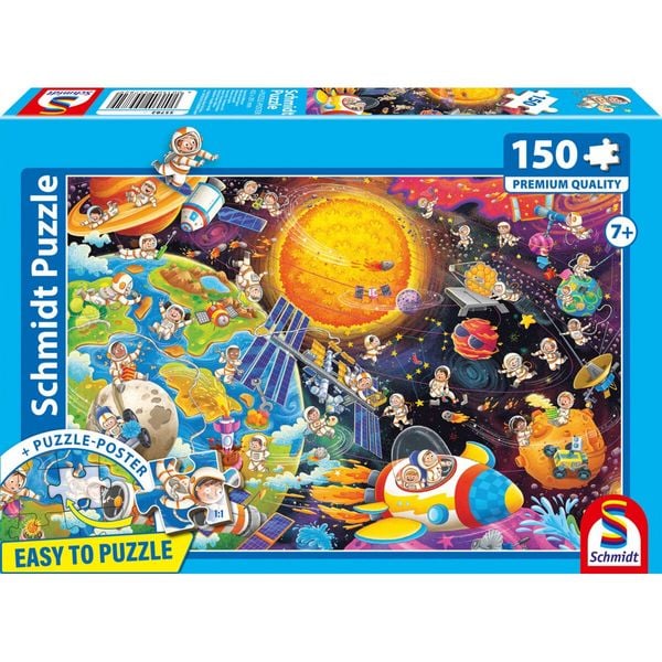 Schmidt 55782 - Quatsch im Weltraum, Easy to Puzzle, Kinderpuzzle mit Poster, 150 Teile