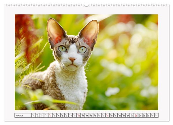 Produktbild: Cornish Rex Katzen. Ein Hauch von Extravaganz mit Locken und Charakter (hochwertiger Premium Wandkalender 2026 DIN A2 quer), Kunstdruck in Hochglanz