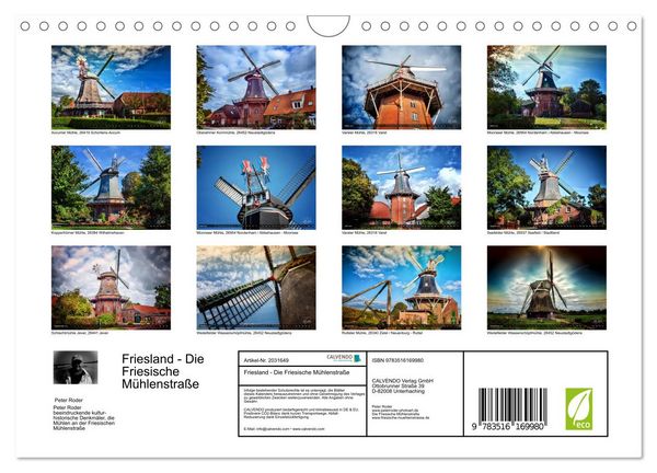 Produktbild: Friesland - Die Friesische M&uuml;hlenstra&szlig;e (Wandkalender 2026 DIN A4 quer), CALVENDO Monatskalender