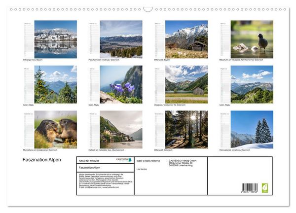 Produktbild: Faszination Alpen (Wandkalender 2026 DIN A2 quer), CALVENDO Monatskalender