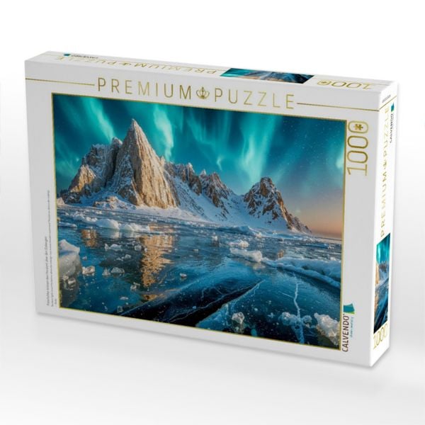 Produktbild: CALVENDO Puzzle Polarlichter kr&ouml;nen den Horizont &uuml;ber den Eisbergen | 1000 Teile Lege-Gr&ouml;&szlig;e 64x48cm Foto-Puzzle f&uuml;r gl&uuml;ckliche Stunden