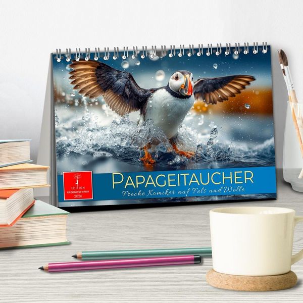 Produktbild: Papageitaucher - Freche Komiker auf Fels und Welle (Tischkalender 2026 DIN A5 quer), CALVENDO Monatskalender
