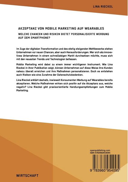 Produktbild: Akzeptanz von Mobile Marketing auf Wearables. Welche Chancen und Risiken bietet personalisierte Werbung auf dem Smartphone?