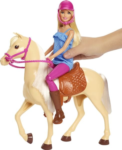 Produktbild: Barbie Pferd mit Puppe (blond), Anziehpuppe, Modepuppe, Pferde Spielzeug