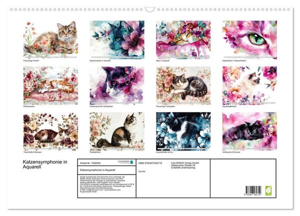 Produktbild: Katzensymphonie in Aquarell (Wandkalender 2026 DIN A2 quer), CALVENDO Monatskalender