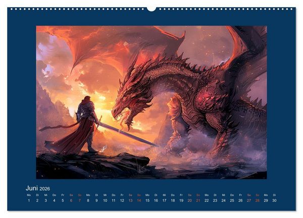 Produktbild: Drachenkrieger (hochwertiger Premium Wandkalender 2026 DIN A2 quer), Kunstdruck in Hochglanz