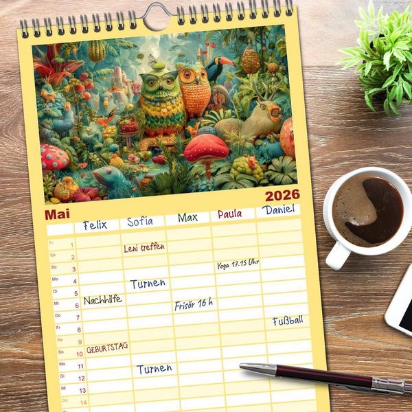 Produktbild: Familienplaner 2026 - Dschungelzauber - Kunstvolle Werke mit 5 Spalten (Wandkalender, 21 x 45 cm) CALVENDO