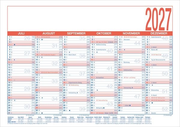 Produktbild: Arbeitstagekalender kaschiert A4 2027