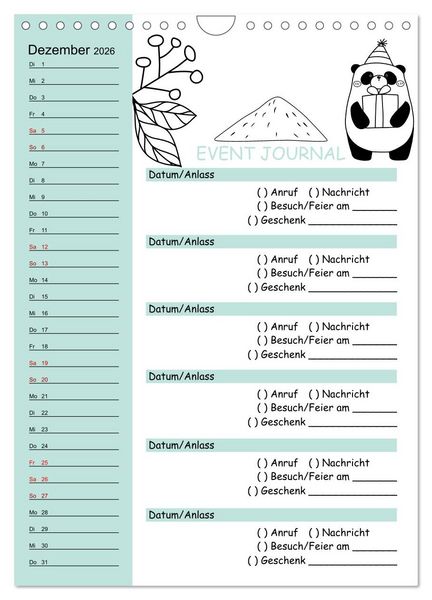 Produktbild: Geburtstagsplaner Doodle Tiere - F&uuml;r Termine, Geschenke, Eventdetails & mehr (Wandkalender 2026 DIN A4 hoch), CALVENDO Monatskalender