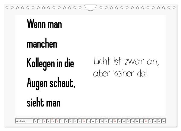 Produktbild: Typo-Kalender f&uuml;r das B&uuml;ro. Sarkasmus und fiese Spr&uuml;che (Wandkalender 2026 DIN A4 quer), CALVENDO Monatskalender