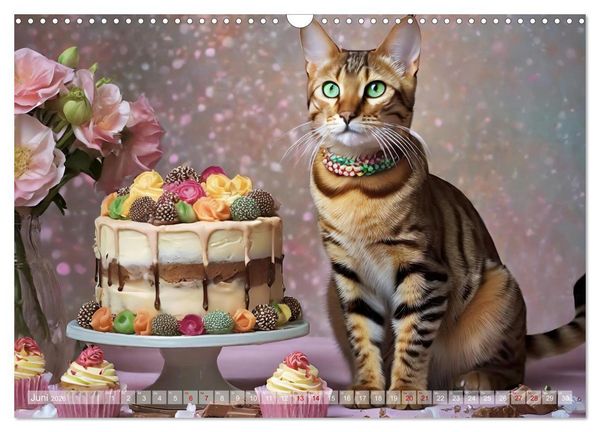 Produktbild: S&uuml;&szlig;e Naschkatzen - Pelzige Leckerm&auml;ulchen zwischen s&uuml;&szlig;en Desserts und Torten (Wandkalender 2026 DIN A3 quer), CALVENDO Monatskalender