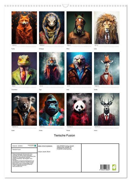 Produktbild: Tierische Fusion (Wandkalender 2026 DIN A2 hoch), CALVENDO Monatskalender