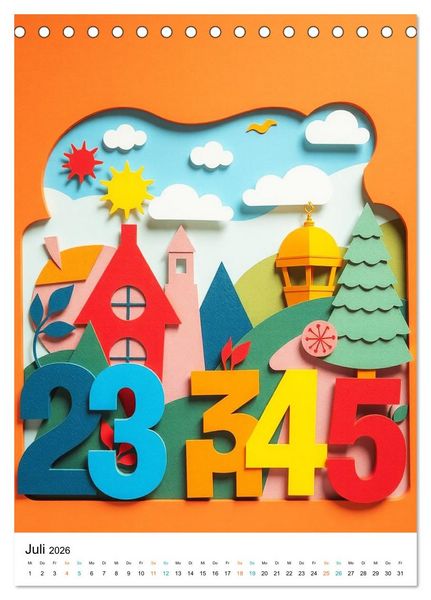Produktbild: Kunterbunte Paperwelt - Buchstaben, Zahlen und Vieles mehr (Tischkalender 2026 DIN A5 hoch), CALVENDO Monatskalender