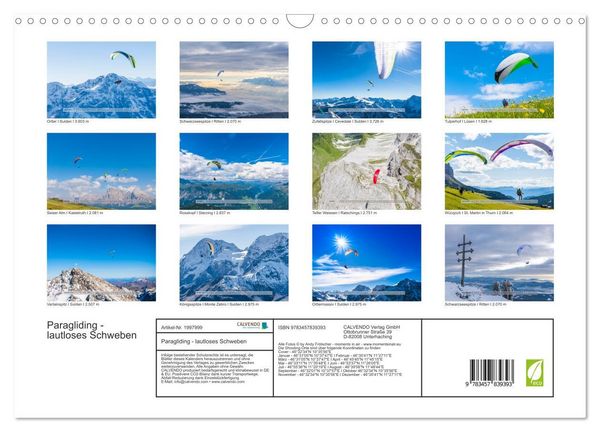 Produktbild: Paragliding - lautloses Schweben (Wandkalender 2026 DIN A3 quer), CALVENDO Monatskalender
