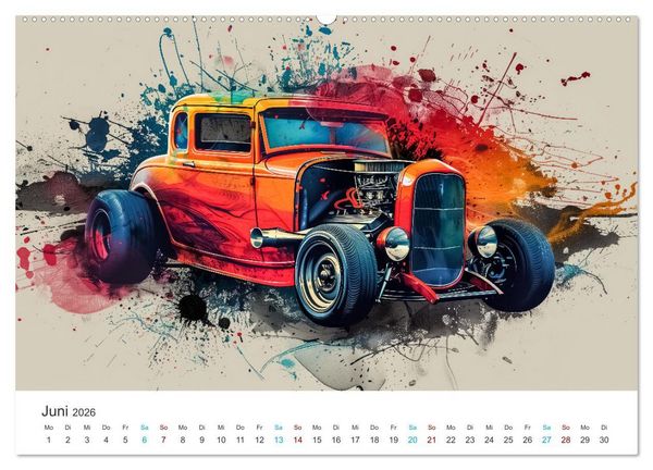 Produktbild: Hot Road - Oldtimer durch eine KI im neuen Gewand (hochwertiger Premium Wandkalender 2026 DIN A2 quer), Kunstdruck in Hochglanz