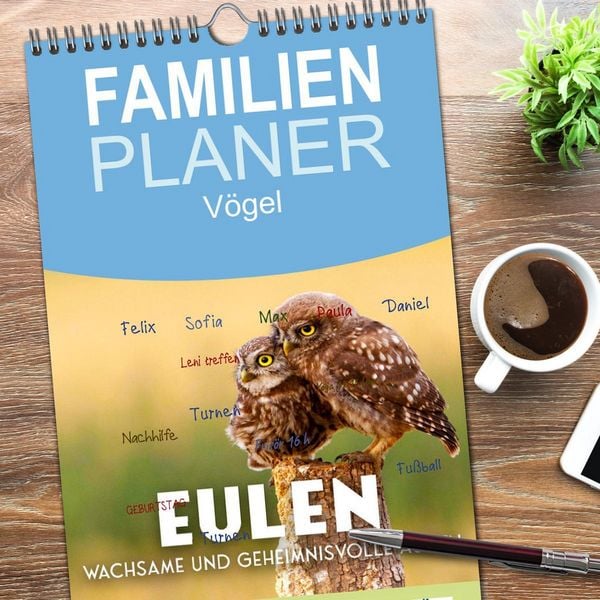 Produktbild: Familienplaner 2026 - Eulen - Wachsame und geheimnisvolle Augen mit 5 Spalten (Wandkalender, 21 x 45 cm) CALVENDO