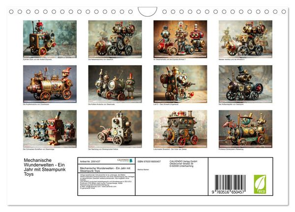 Produktbild: Mechanische Wunderwelten - Ein Jahr mit Steampunk Toys (Wandkalender 2026 DIN A4 quer), CALVENDO Monatskalender