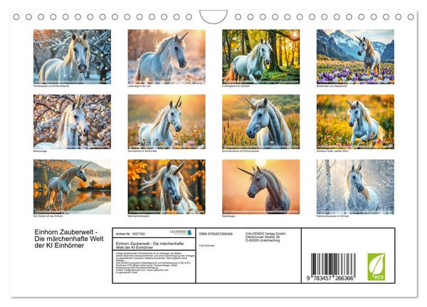 Produktbild: Einhorn Zauberwelt - Die m&auml;rchenhafte Welt der KI Einh&ouml;rner (Wandkalender 2026 DIN A4 quer), CALVENDO Monatskalender