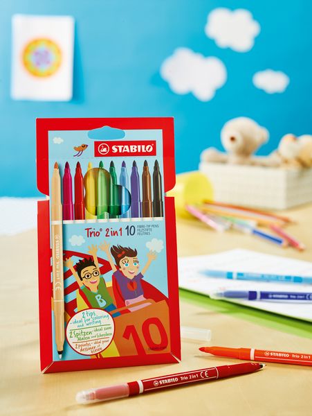 Produktbild: STABILO Filzstift und Fineliner in einem -   Trio 2 in 1 - 10er Pack mit 10 verschiedenen Farben