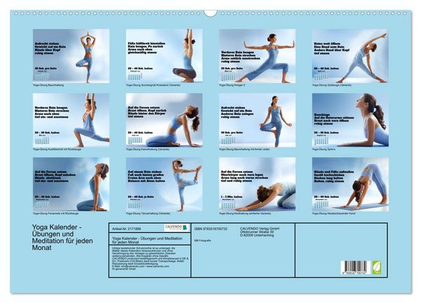 Produktbild: Yoga Kalender - &Uuml;bungen und Meditation f&uuml;r jeden Monat (Wandkalender 2026 DIN A2 quer), CALVENDO Monatskalender
