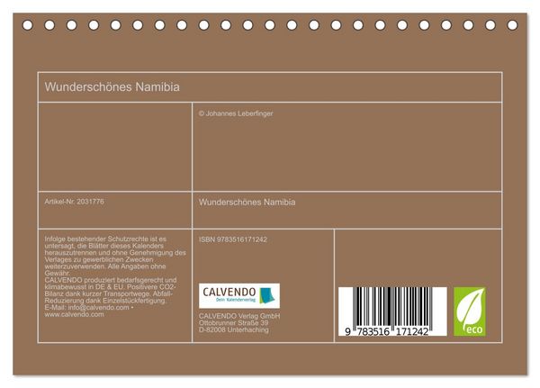 Produktbild: Wundersch&ouml;nes Namibia (Tischkalender 2026 DIN A5 quer), CALVENDO Monatskalender