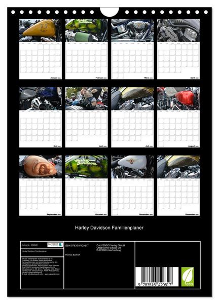 Produktbild: Harley Davidson Familienplaner (Wandkalender 2026 DIN A4 hoch), CALVENDO Monatskalender
