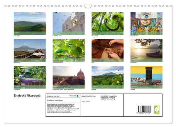 Produktbild: Entdecke Nicaragua (Wandkalender 2026 DIN A3 quer), CALVENDO Monatskalender