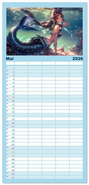 Produktbild: Familienplaner 2026 - Meerjungfrauen - geheimnisvolle Sch&ouml;nheiten des Meeres mit 5 Spalten (Wandkalender, 21 x 45 cm) CALVENDO