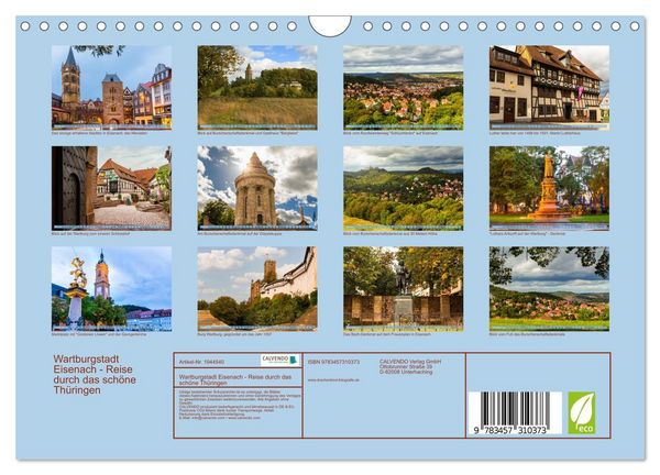 Produktbild: Wartburgstadt Eisenach - Reise durch das sch&ouml;ne Th&uuml;ringen (Wandkalender 2026 DIN A4 quer), CALVENDO Monatskalender