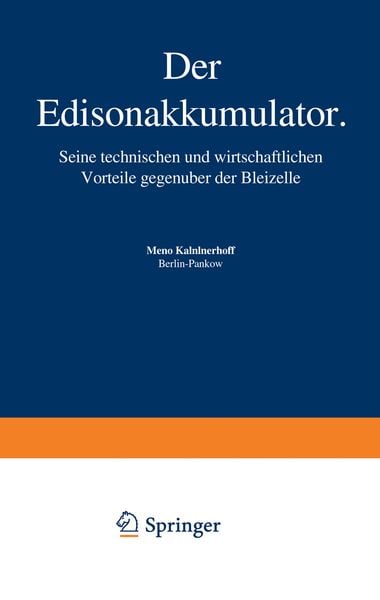 Der Edisonakkumulator, Taschenbuch von Kammerhoff Kammerhoff, Springer Berlin, 978-3-642-89926-3
