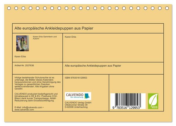 Produktbild: Alte europ&auml;ische Ankleidepuppen aus Papier (Tischkalender 2026 DIN A5 quer), CALVENDO Monatskalender