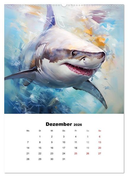 Produktbild: Tanz der Haie. Aquarelle von den K&ouml;nigen der Meere (Wandkalender 2026 DIN A2 hoch), CALVENDO Monatskalender