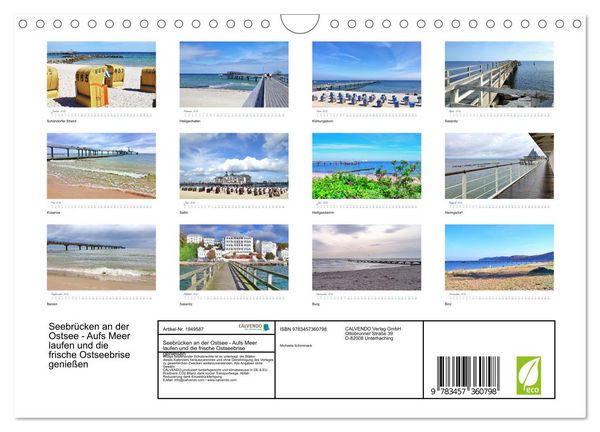 Produktbild: Seebr&uuml;cken an der Ostsee - Aufs Meer laufen und die frische Ostseebrise genie&szlig;en (Wandkalender 2026 DIN A4 quer), CALVENDO Monatskalender