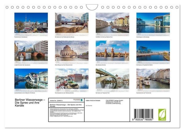 Produktbild: Berliner Wasserwege &ndash; Die Spree und ihre Kan&auml;le (Wandkalender 2027 DIN A4 quer), CALVENDO Monatskalender