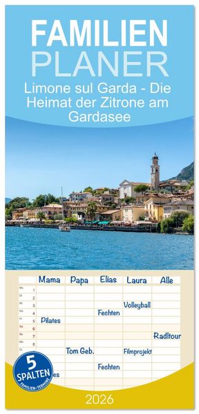 Produktbild: Familienplaner 2026 - Limone sul Garda - Die Heimat der Zitrone am Gardasee mit 5 Spalten (Wandkalender, 21 x 45 cm) CALVENDO