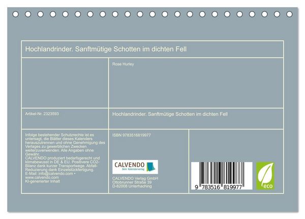 Produktbild: Hochlandrinder. Sanftm&uuml;tige Schotten im dichten Fell (Tischkalender 2027 DIN A5 quer), CALVENDO Monatskalender